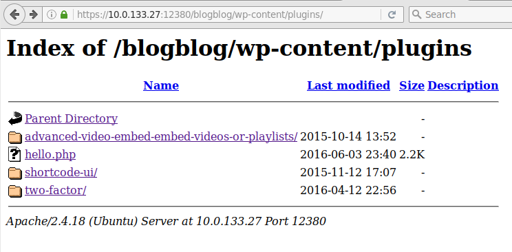 Stapler wp-content plugins dir listing